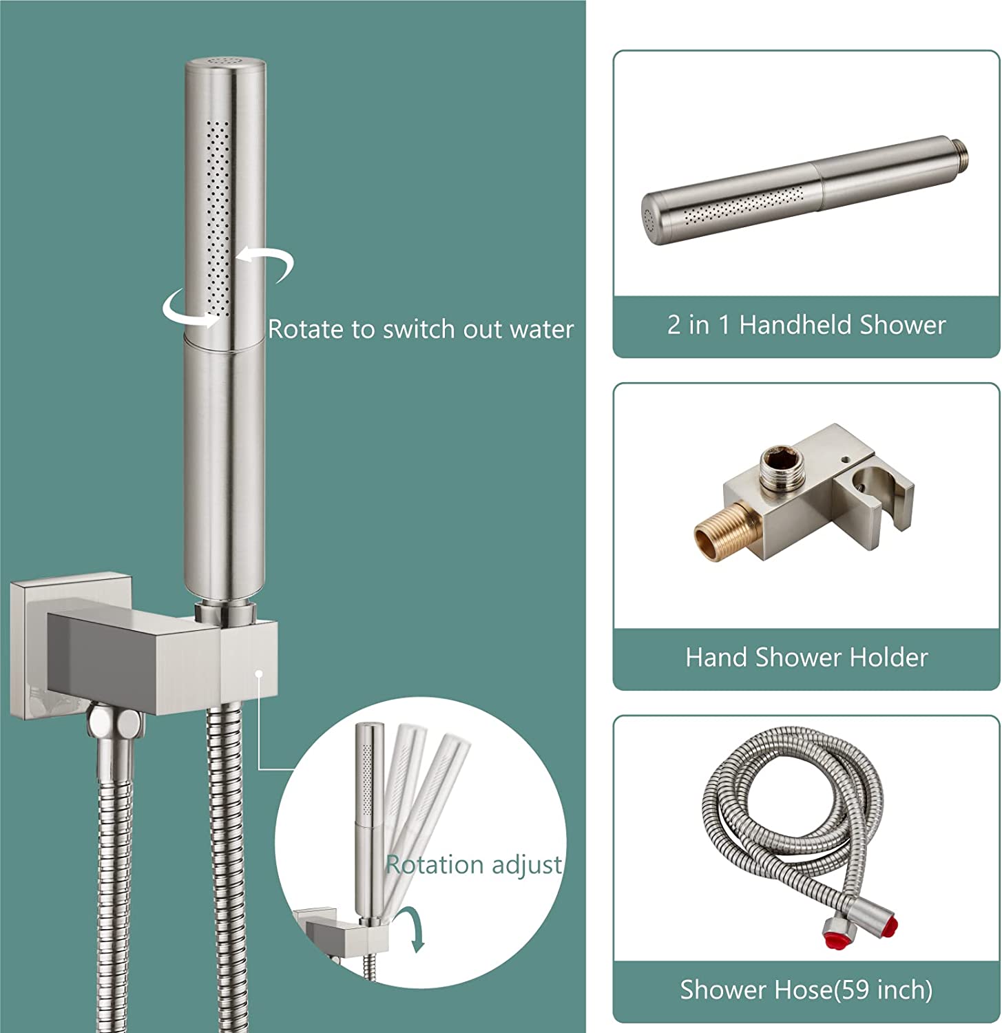 Heyalan Shower System Square Rain Shower System Head Shower Faucet Fixture 2 in 1 Handheld Shower Sprayer Rough in Valve Wall Mount Bathroom Rainfall Combo Set High Pressure