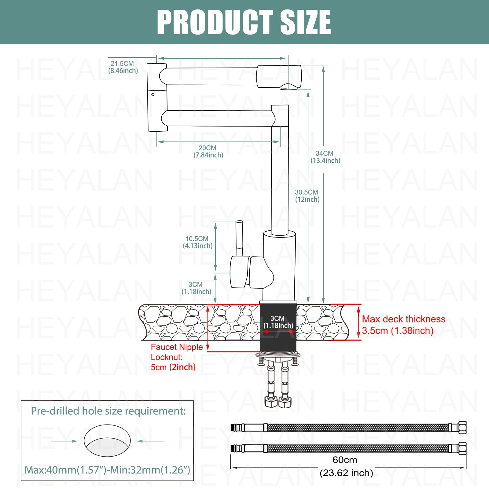 Heyalan  Pot Filler Faucet Deck Mounted Single Handle Double Joints Free Rotating Modern Deck Mounted Countertop Retractable Commercial Kitchen Sink Faucet Stainless Steel