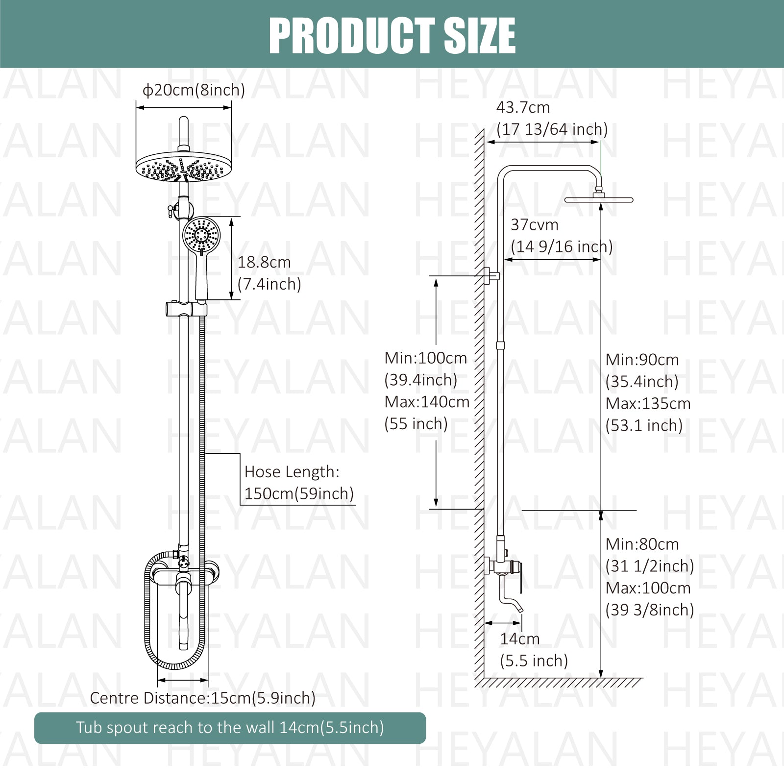 Exposed Shower System Faucet Set Bathroom 8 Inch ABS Single 1 Handle ABS Shower Head Handheld Shower Adjustable Slide Bar Hand Spray Tub Spout Wall Mount Complete Set