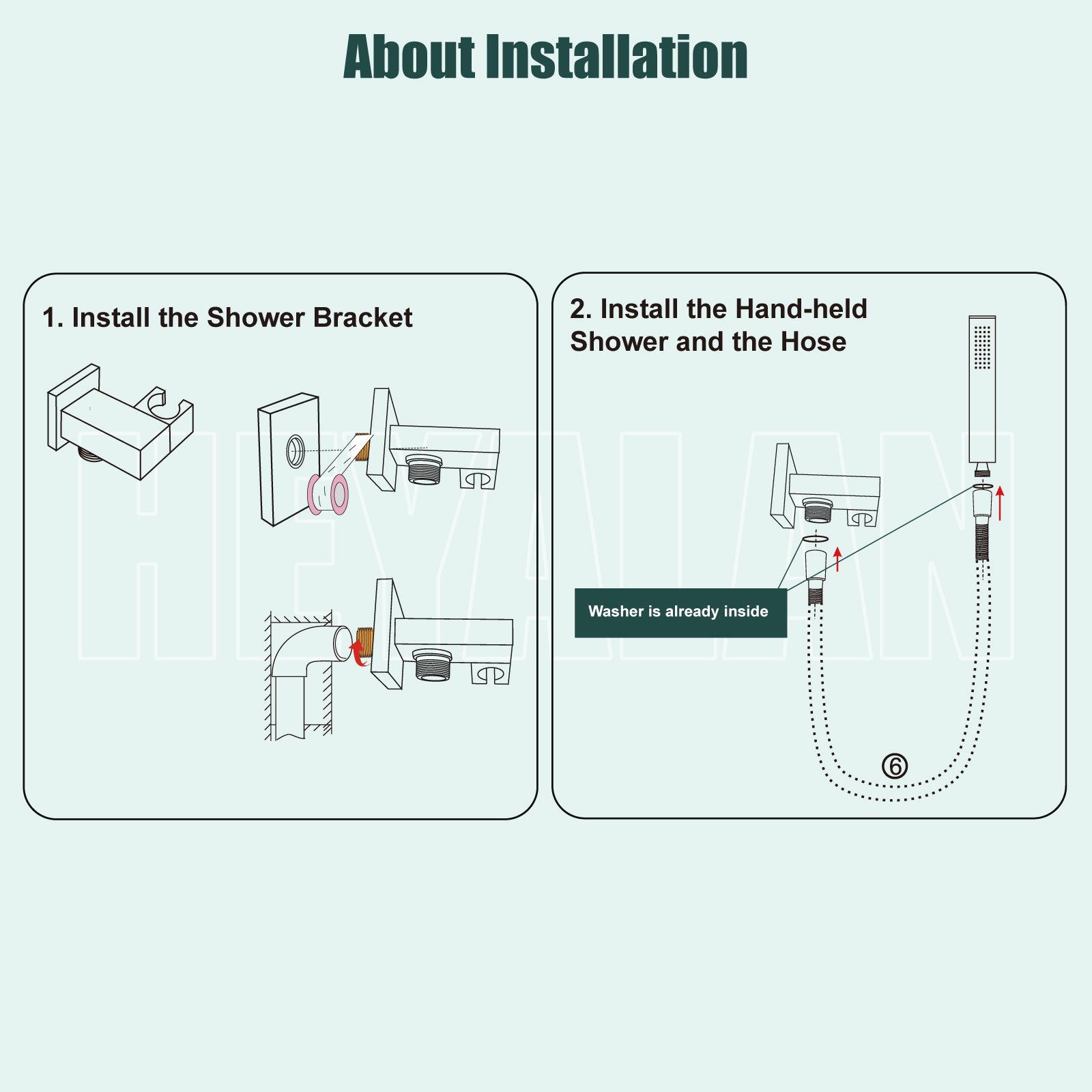 Heyalan Shower Wand SUS304 Stainless Steel Handheld Single Function Handheld Shower High Pressure Luxury Hand Shower Set High Flow Rectangle Straight Hand Shower Spray with Holder