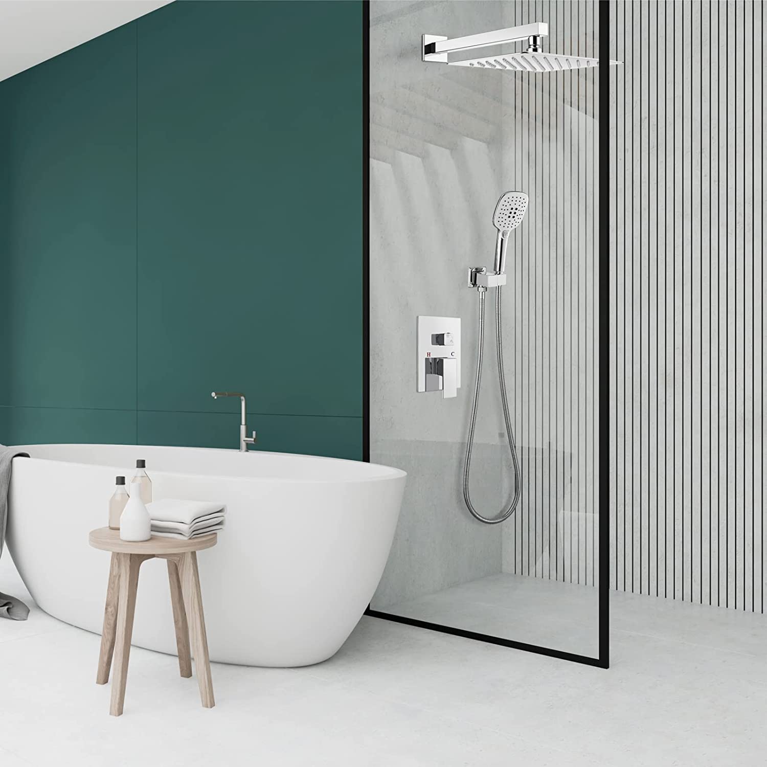 Heyalan Shower System 10 Inch Square Rain Shower Head Shower Faucet Fixture ABS Handheld Shower Sprayer Wall Mount Bathroom Rainfall Showerhead Combo Set High Pressure