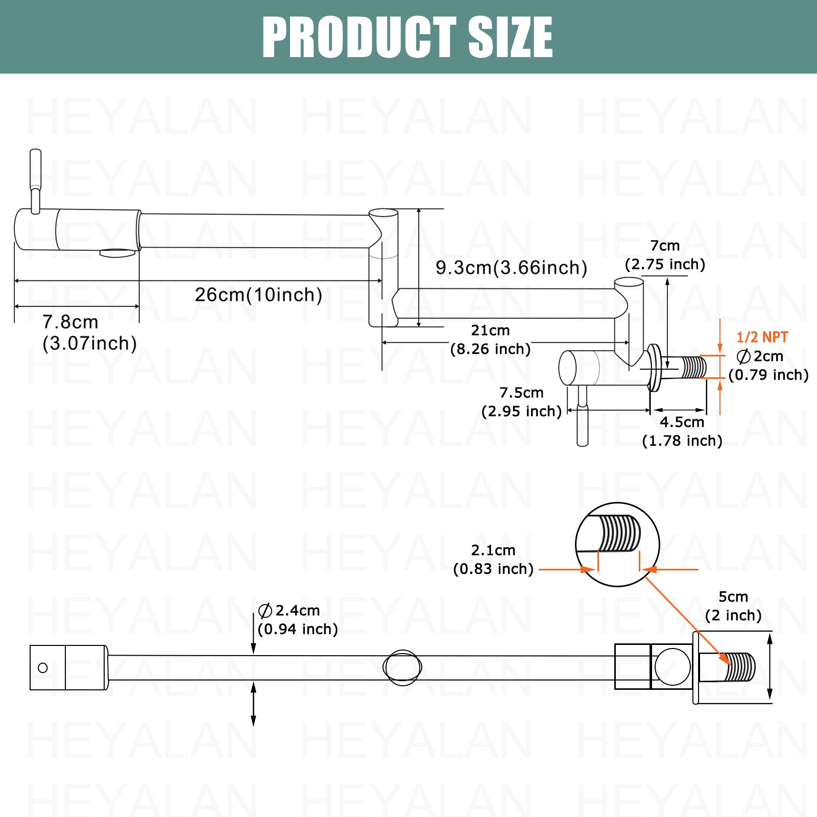 Heyalan Pot Filler 19 Inch Wall Mount Folding Stretchable Kitchen Restaurant Sink Faucet Stainless Steel Potfiller with Double Joint Swing Arm Single Hole Two Handles Commercial NPT