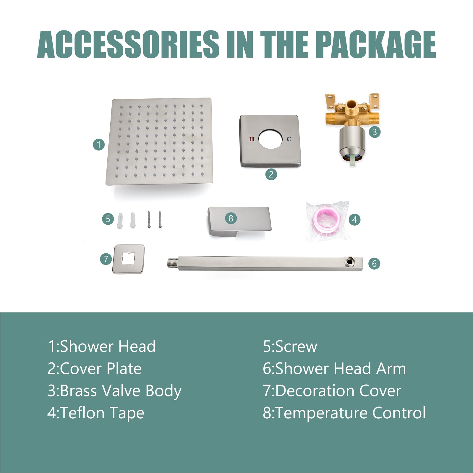 Heyalan Shower Trim Kit Wall Mounted 10 Inch Square SUS304 Rainfall Shower Head and One Handle System 1 Function Mixer Shower Faucet Set with Rough-in Valve Male Thread