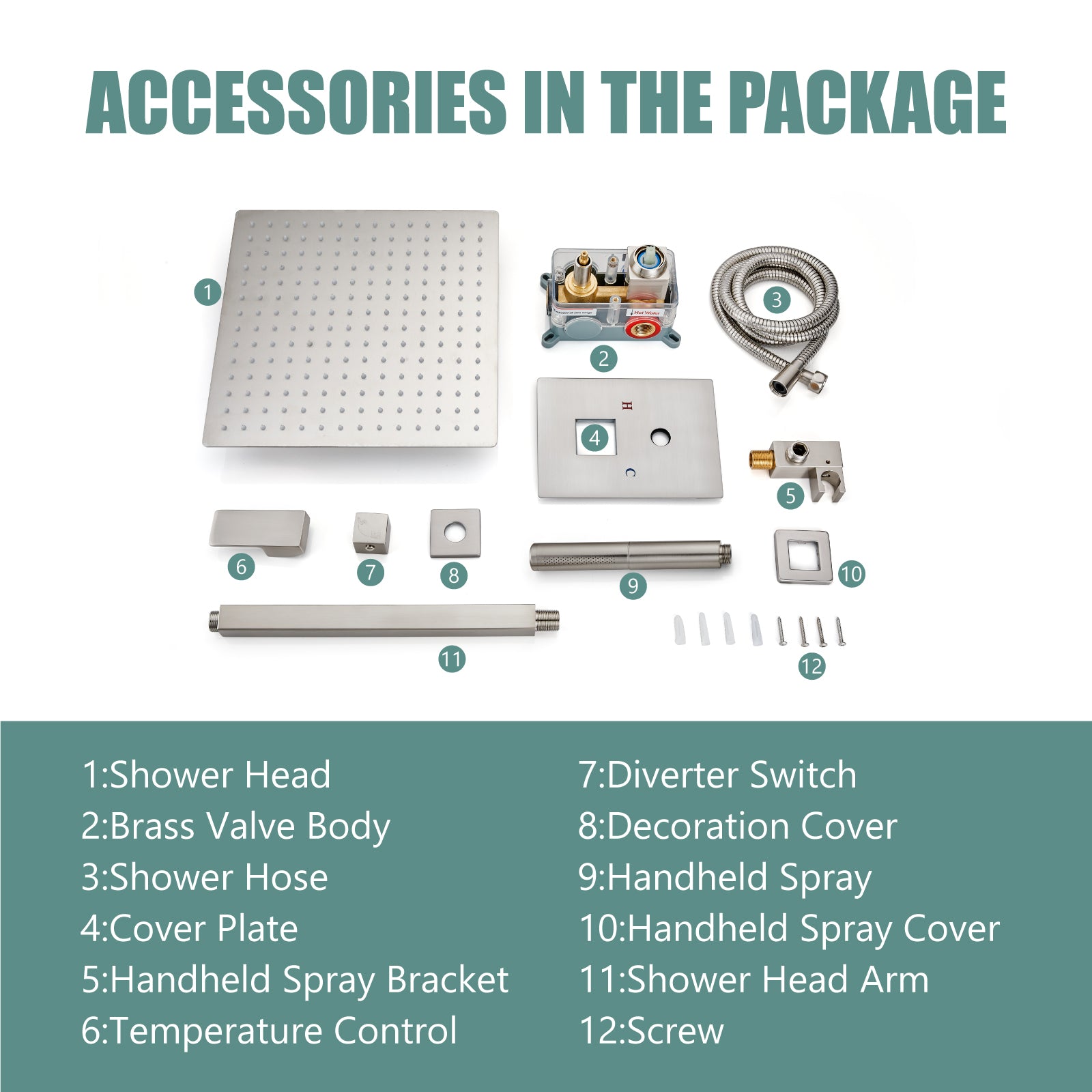 Heyalan Shower Faucet Set Ceiling Mount Square Showerhead Bathroom Rainfall Shower System SUS304 Stainless Steel Shower Trim Kit 2 in 1 Handheld shower with Rough-in Valve