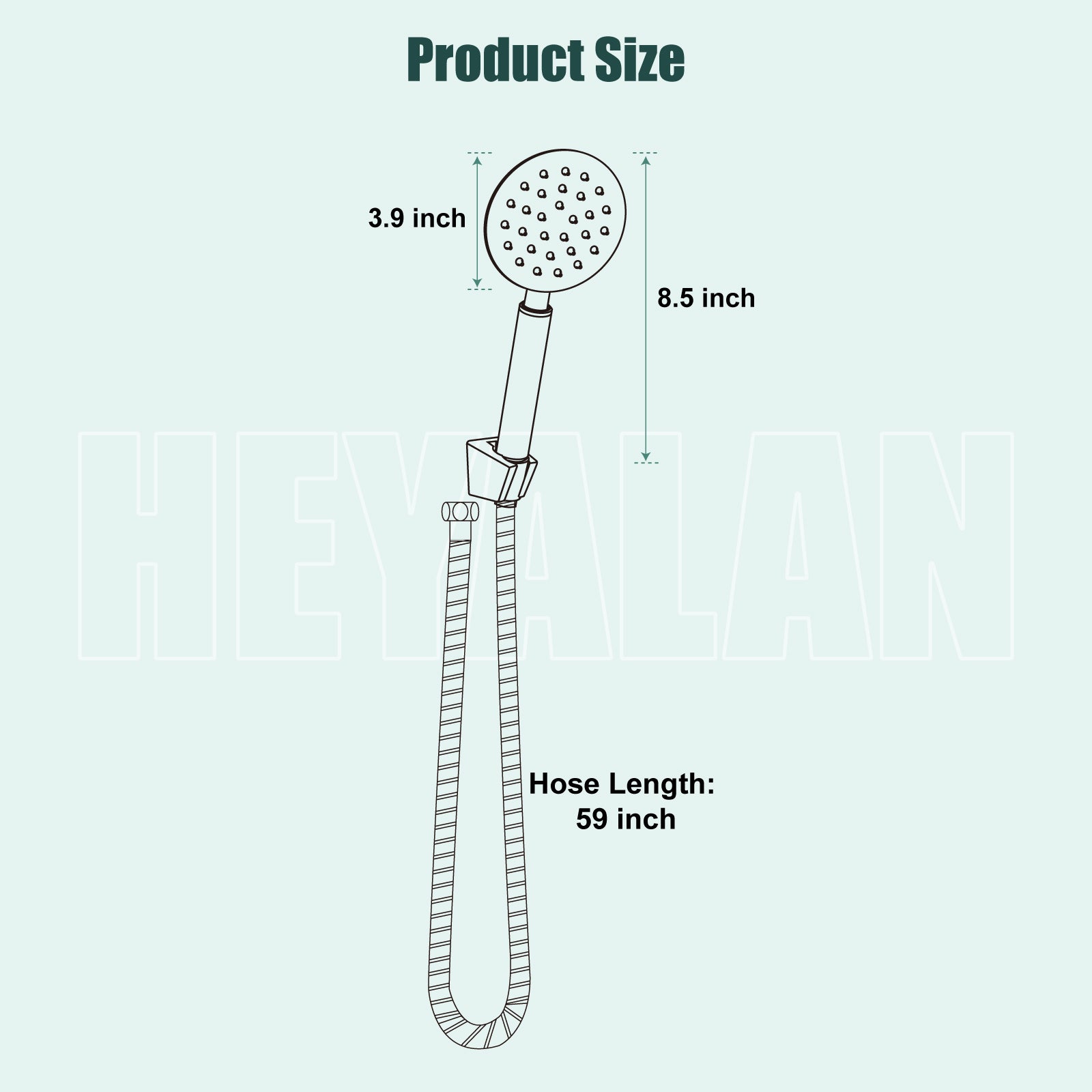Heyalan Shower Wand Handheld Showerhead Wand Spray High Pressure Flow 1 Mode Hand Held Round SUS304 Sprayer Bathroom High Powerful Single Function Shower Head Bracket&Water Hose Include