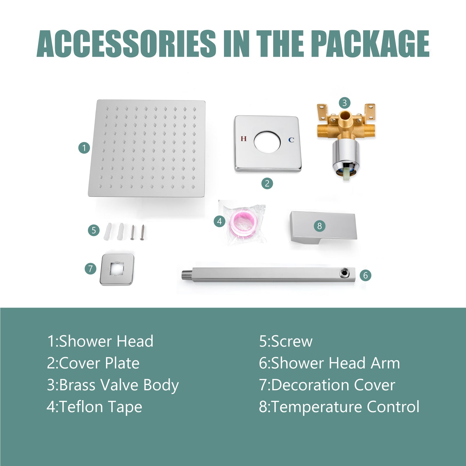 Heyalan Shower Trim Kit Wall Mounted 10 Inch Square SUS304 Rainfall Shower Head and One Handle System 1 Function Mixer Shower Faucet Set with Rough-in Valve Male Thread