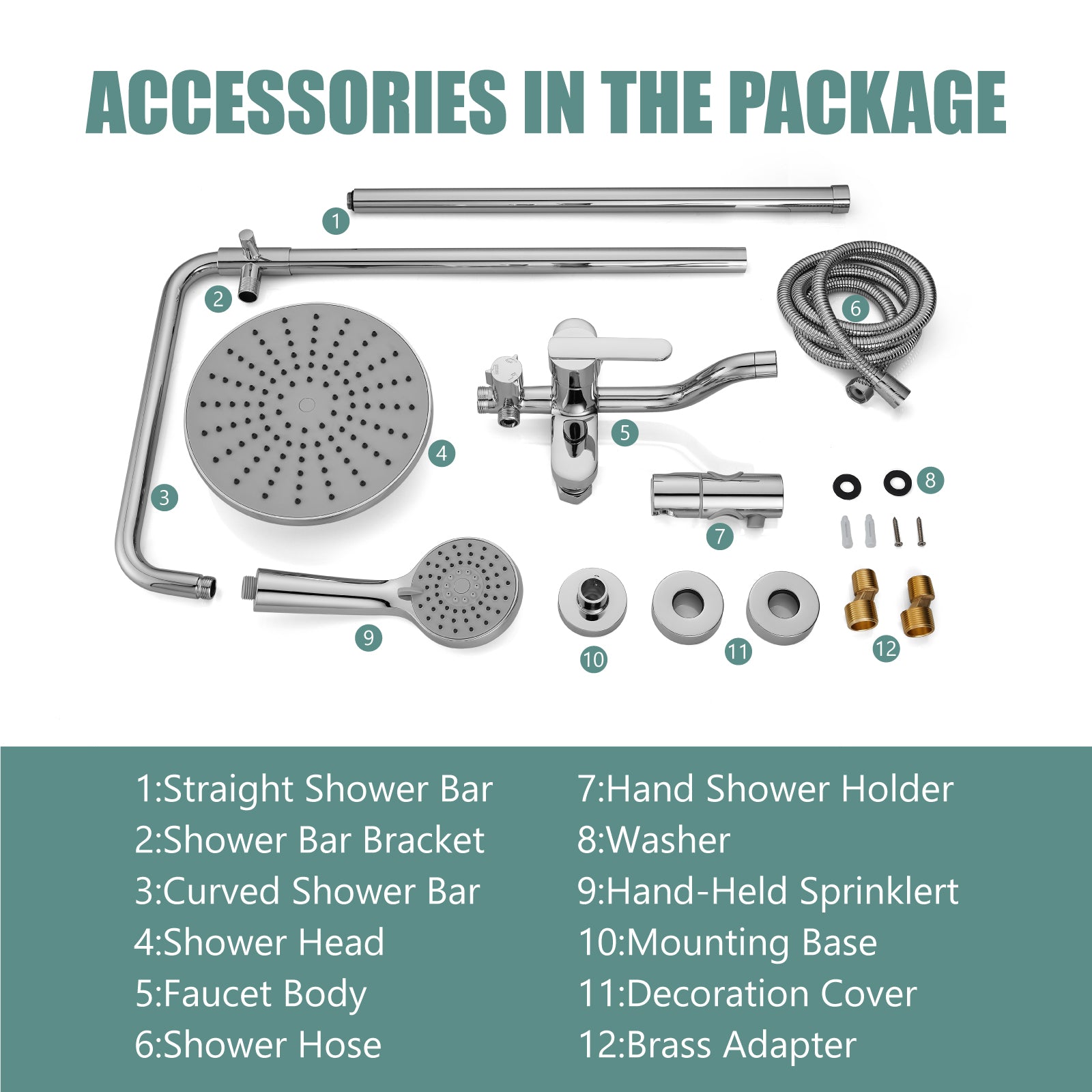Exposed Shower System Faucet Set Bathroom 8 Inch ABS Single 1 Handle ABS Shower Head Handheld Shower Adjustable Slide Bar Hand Spray Tub Spout Wall Mount Complete Set