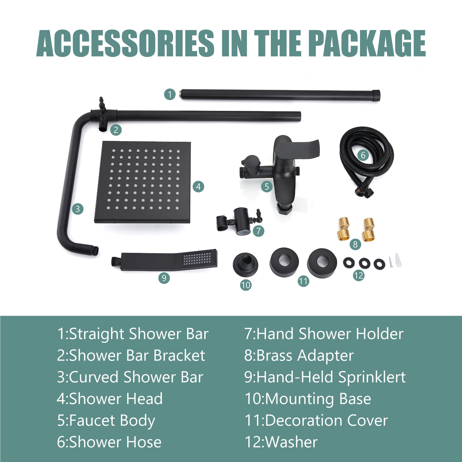 Exposed Shower System Dual Function Bathroom Shower Faucet 8 Inch Square Swivel Rainfall Shower Head with Handheld Adjustable Complete Set Wall Mount