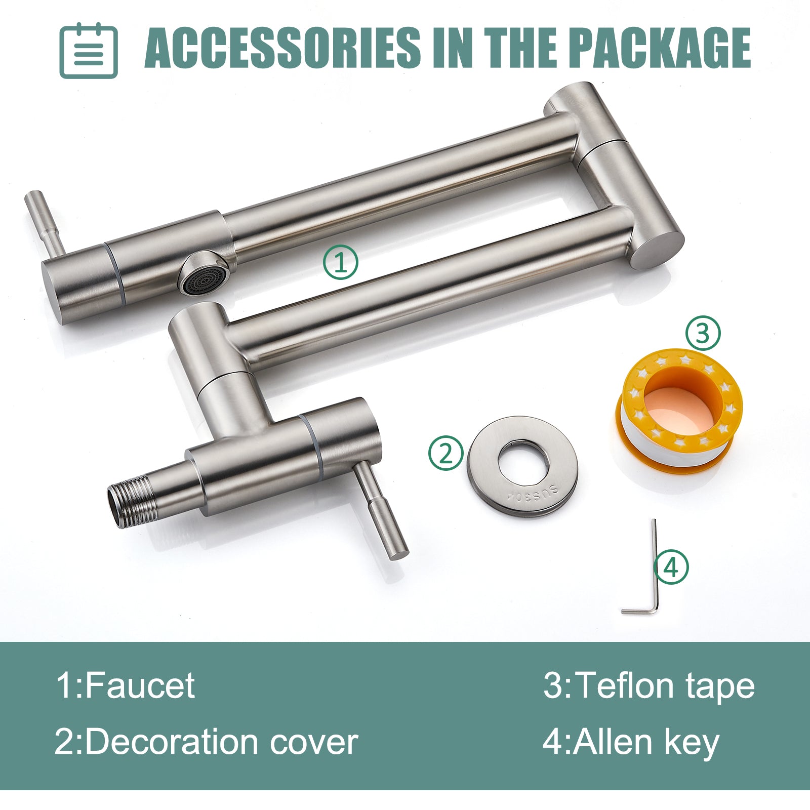 Heyalan Pot Filler 19 Inch Wall Mount Folding Stretchable Kitchen Restaurant Sink Faucet Stainless Steel Potfiller with Double Joint Swing Arm Single Hole Two Handles Commercial NPT