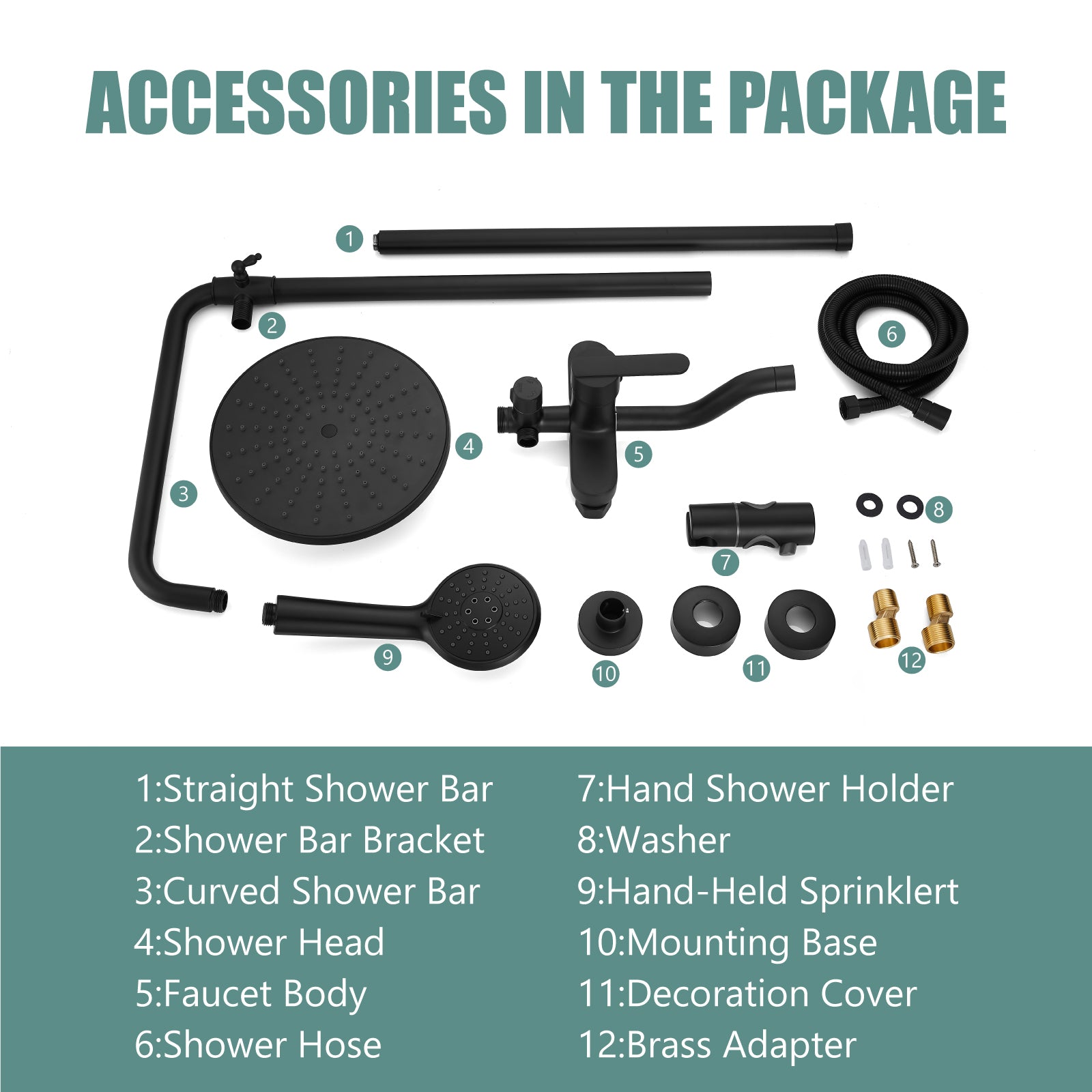 Exposed Shower System Faucet Set Bathroom 8 Inch ABS Single 1 Handle ABS Shower Head Handheld Shower Adjustable Slide Bar Hand Spray Tub Spout Wall Mount Complete Set
