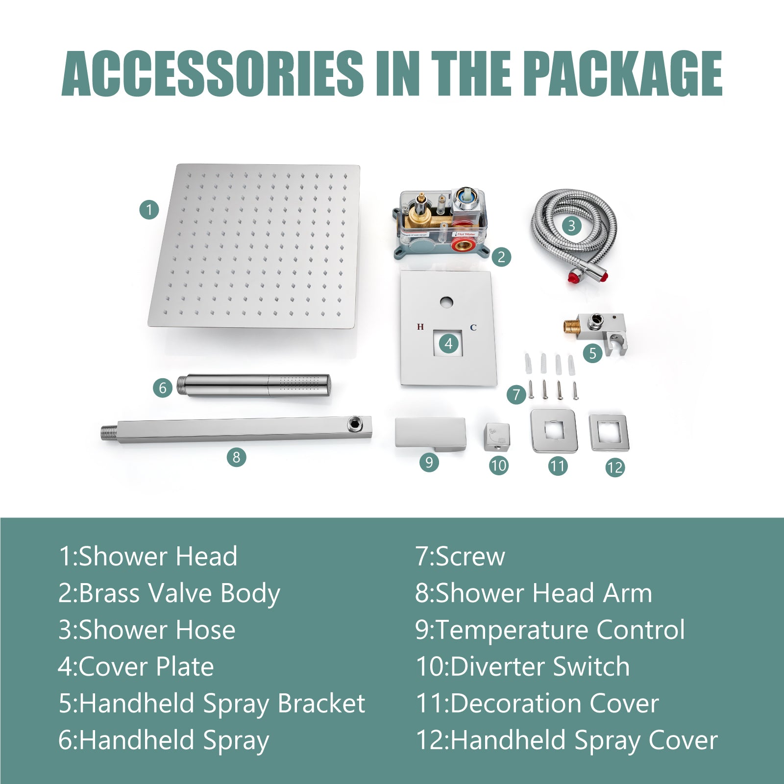 Heyalan Shower System Square Rain Shower System Head Shower Faucet Fixture 2 in 1 Handheld Shower Sprayer Rough in Valve Wall Mount Bathroom Rainfall Combo Set High Pressure