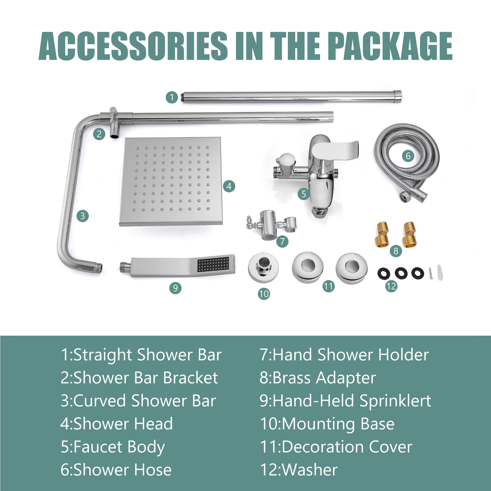 Exposed Shower System Dual Function Bathroom Shower Faucet 8 Inch Square Swivel Rainfall Shower Head with Handheld Adjustable Complete Set Wall Mount