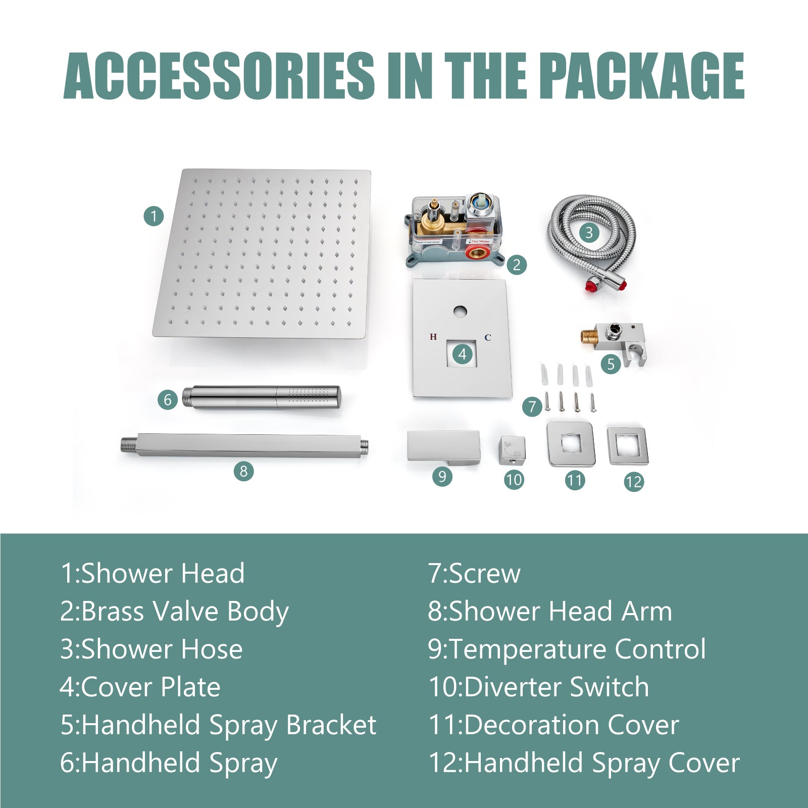 Heyalan Shower Faucet Set Ceiling Mount Square Showerhead Bathroom Rainfall Shower System SUS304 Stainless Steel Shower Trim Kit 2 in 1 Handheld shower with Rough-in Valve
