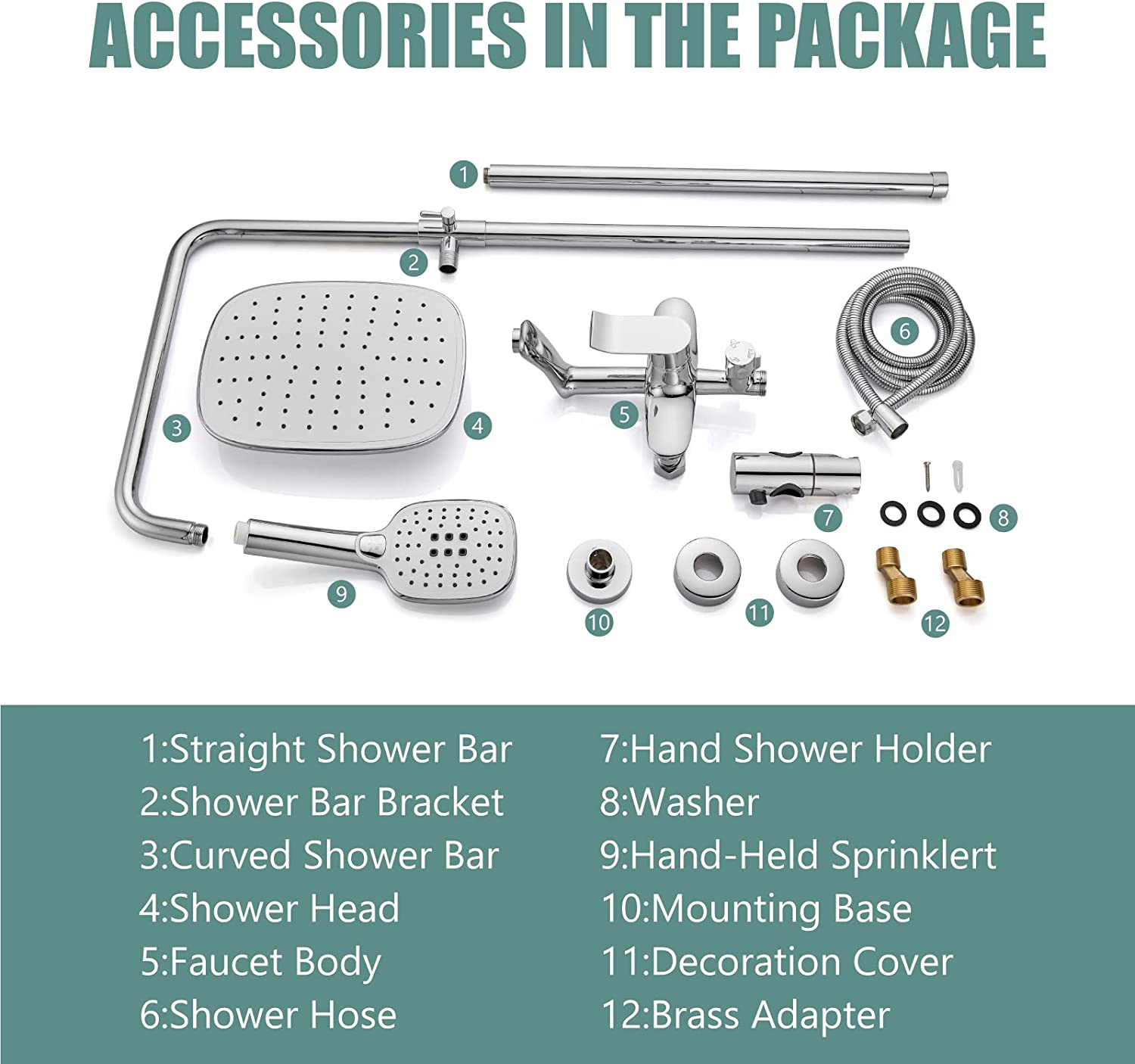 Exposed Shower System Polish Chrome 3 Functional Bathroom Shower Set 9 Inch Rainfall Shower Head with Handheld Sprayer Complete Set Adjustable Hand Spray Tub Spout Wall Mount