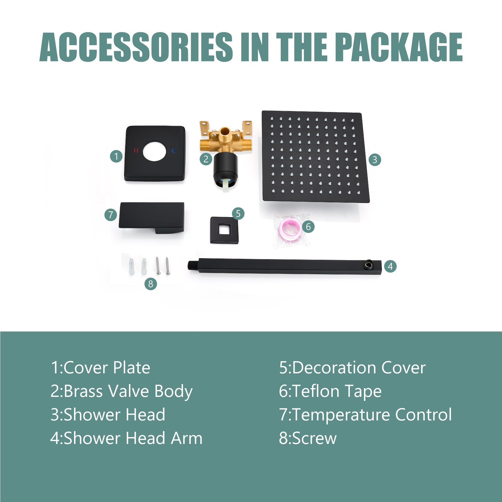 Heyalan Shower Trim Kit Wall Mounted 10 Inch Square SUS304 Rainfall Shower Head and One Handle System 1 Function Mixer Shower Faucet Set with Rough-in Valve Male Thread