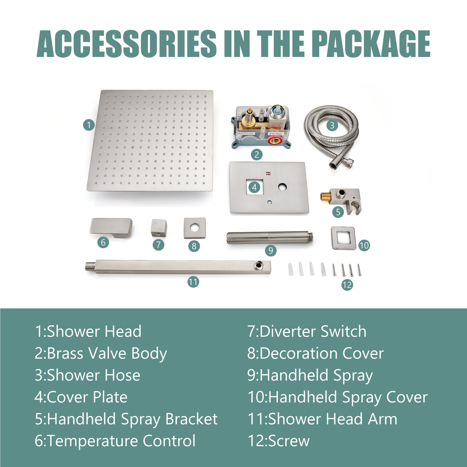 Heyalan Shower System Square Rain Shower System Head Shower Faucet Fixture 2 in 1 Handheld Shower Sprayer Rough in Valve Wall Mount Bathroom Rainfall Combo Set High Pressure