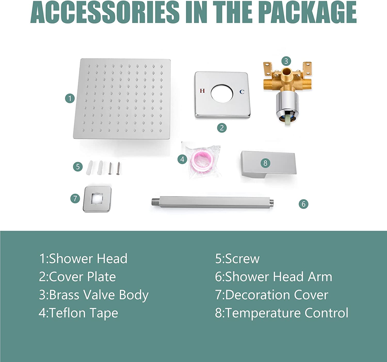 Heyalan Shower Trim Kit Ceiling Mount 10” Square SUS304 Bathroom Rainfall Shower Head and One Handle System 1 Function Mixer Shower Faucet Set with Rough-in Valve Male Thread