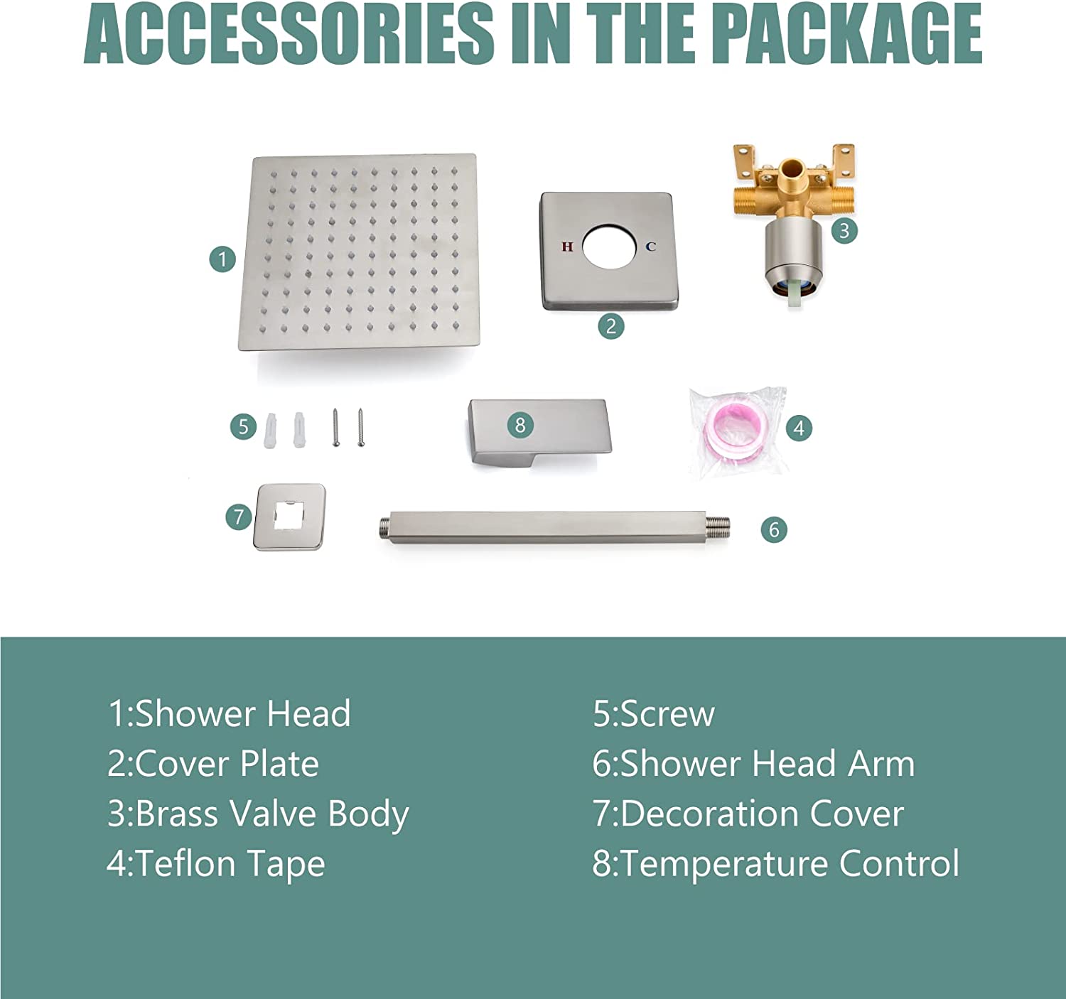 Heyalan Shower Trim Kit Ceiling Mount 10” Square SUS304 Bathroom Rainfall Shower Head and One Handle System 1 Function Mixer Shower Faucet Set with Rough-in Valve Male Thread
