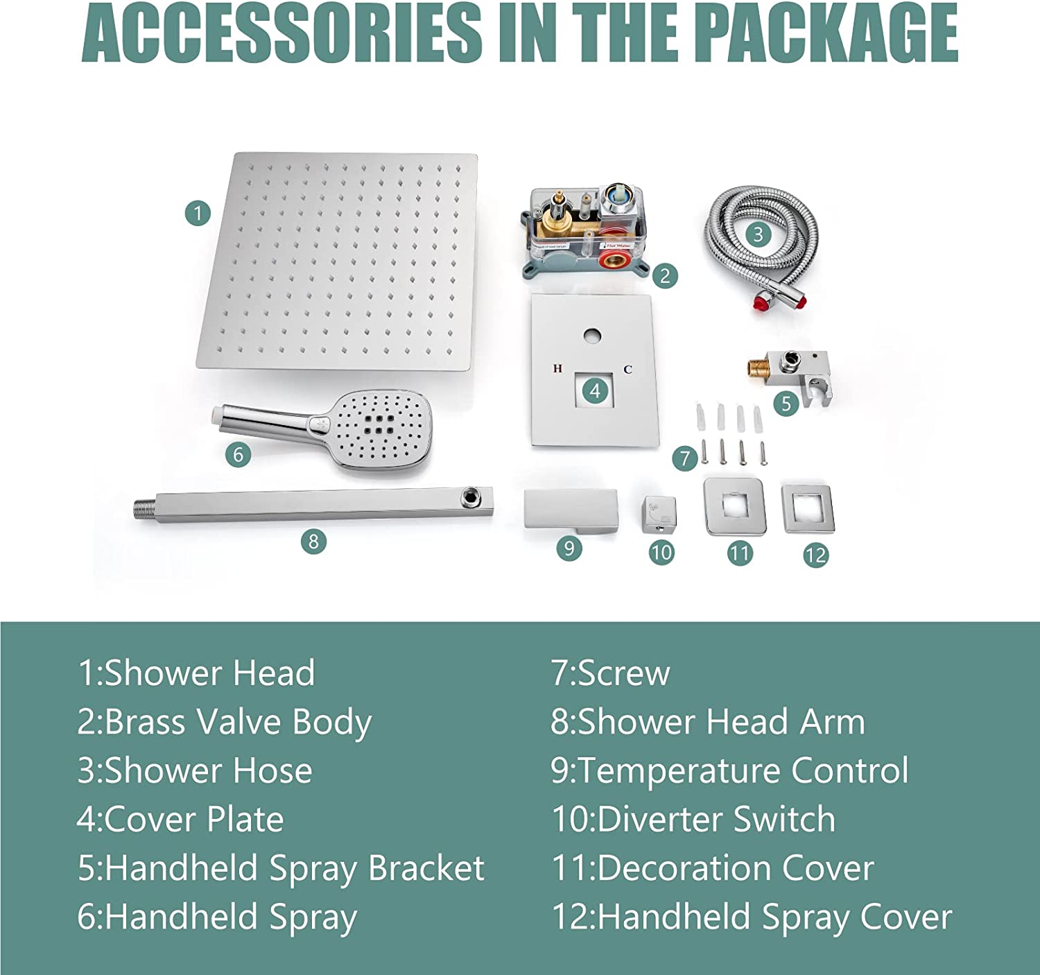 Heyalan Shower System 10 Inch Square Rain Shower Head Shower Faucet Fixture ABS Handheld Shower Sprayer Wall Mount Bathroom Rainfall Showerhead Combo Set High Pressure