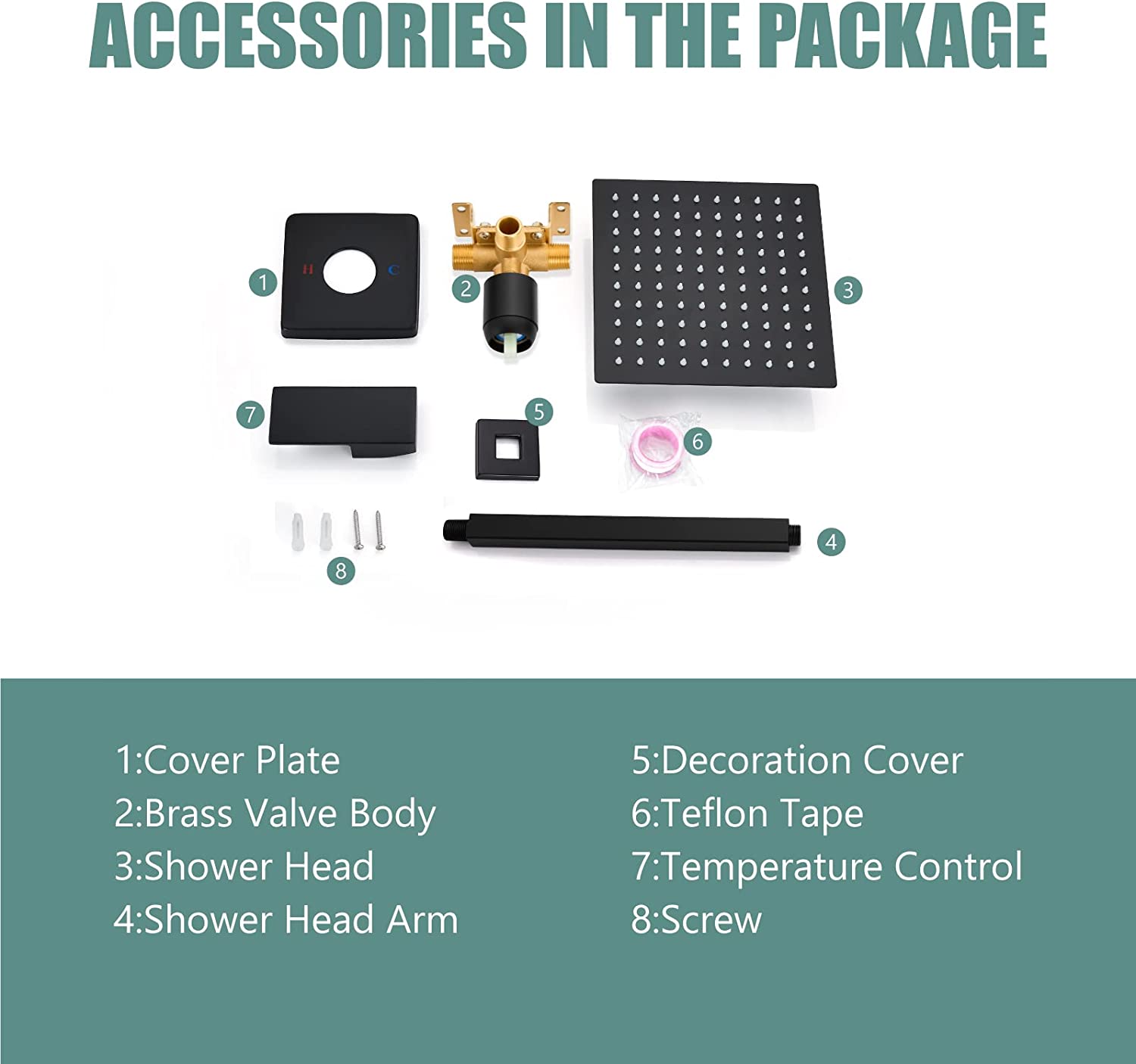 Heyalan Shower Trim Kit Ceiling Mount 10” Square SUS304 Bathroom Rainfall Shower Head and One Handle System 1 Function Mixer Shower Faucet Set with Rough-in Valve Male Thread