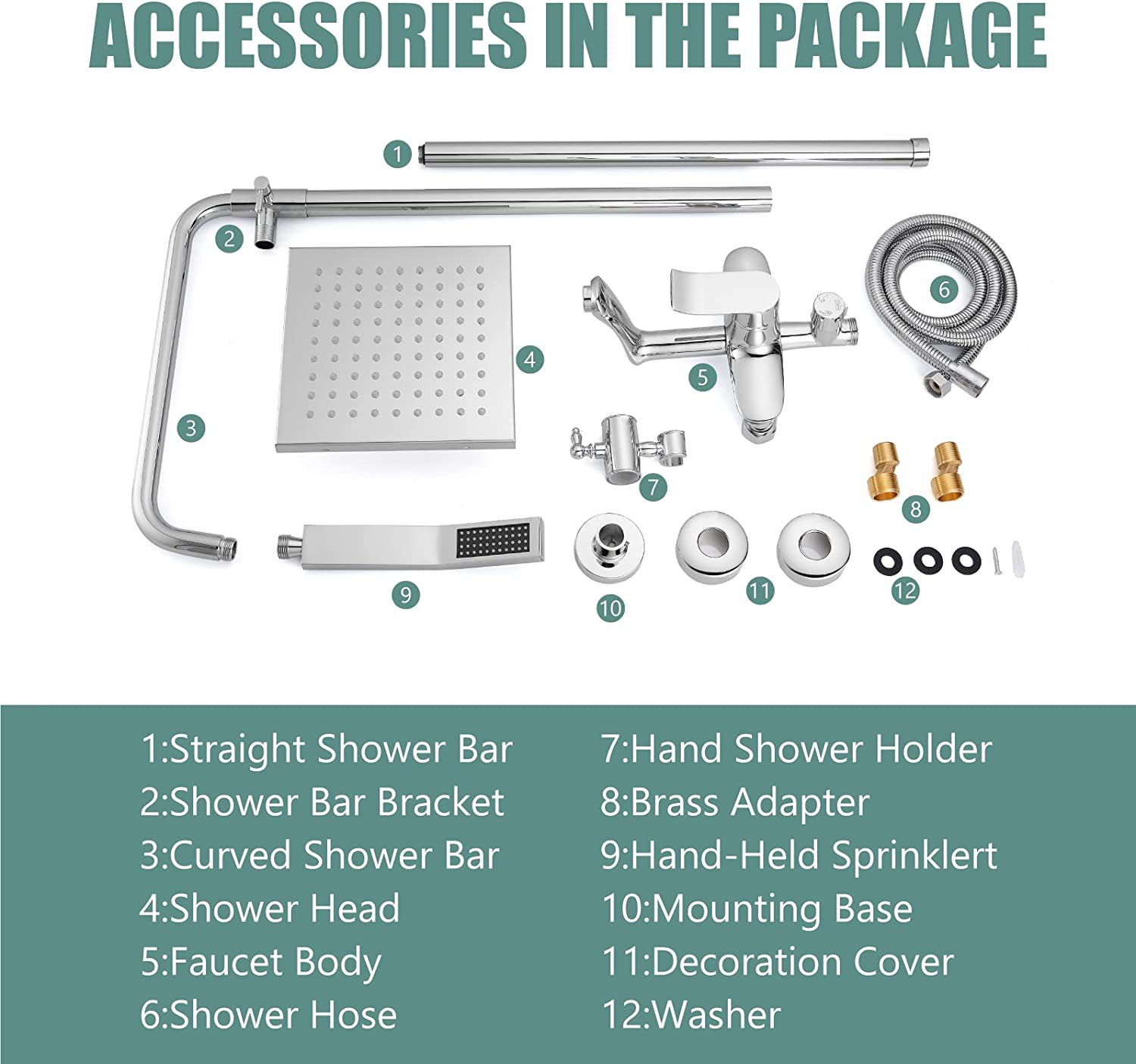 3 Functional Bathroom Shower Set 8 Inch Square Rainfall Shower Head with Wall Mounted