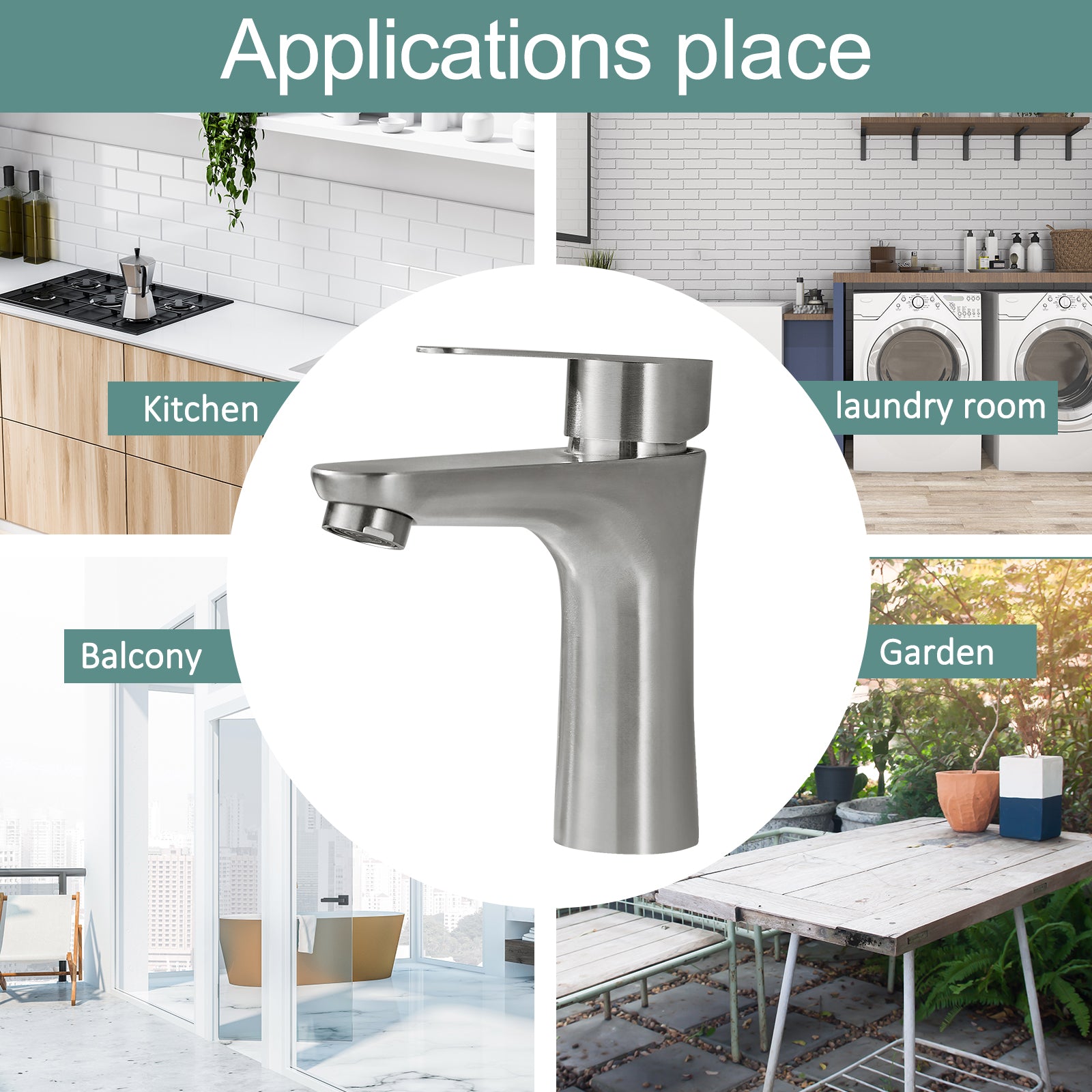 Brushed Nickel Bathroom Faucet Cold Water Only SUS304 Stainless Steel Single Handle One Hole Deck Mounted Lavatory Tap Single Switch 3/8" Hose with Male 3/8" - Female 1/2" Adapter(Drain not Included)