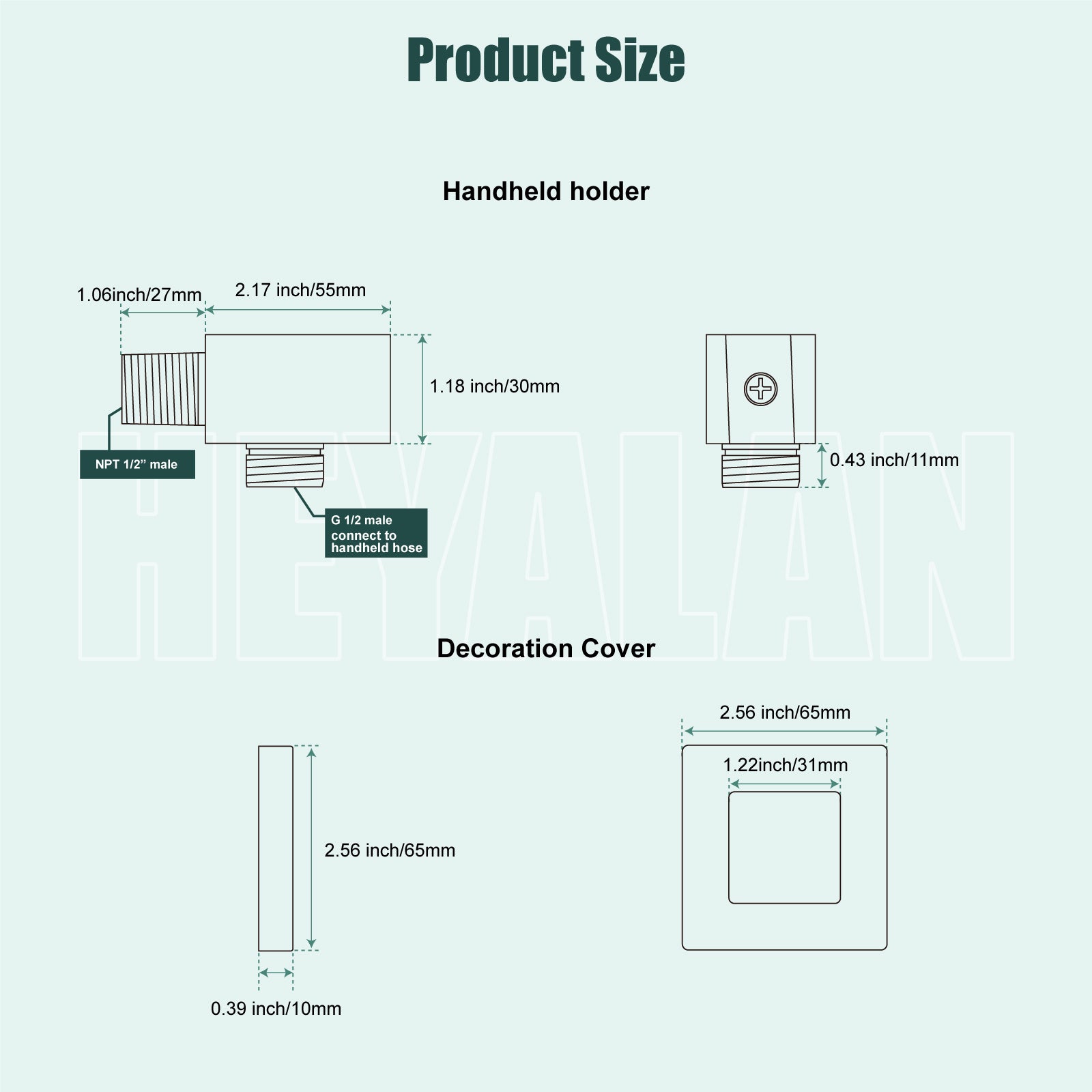 Heyalan Shower Wand Bracket Supply Hose Connector Shower Hand Holder Wall Mount Handheld Arm Shower Hose Holder with a Square Cover Brass Heyalan Modern