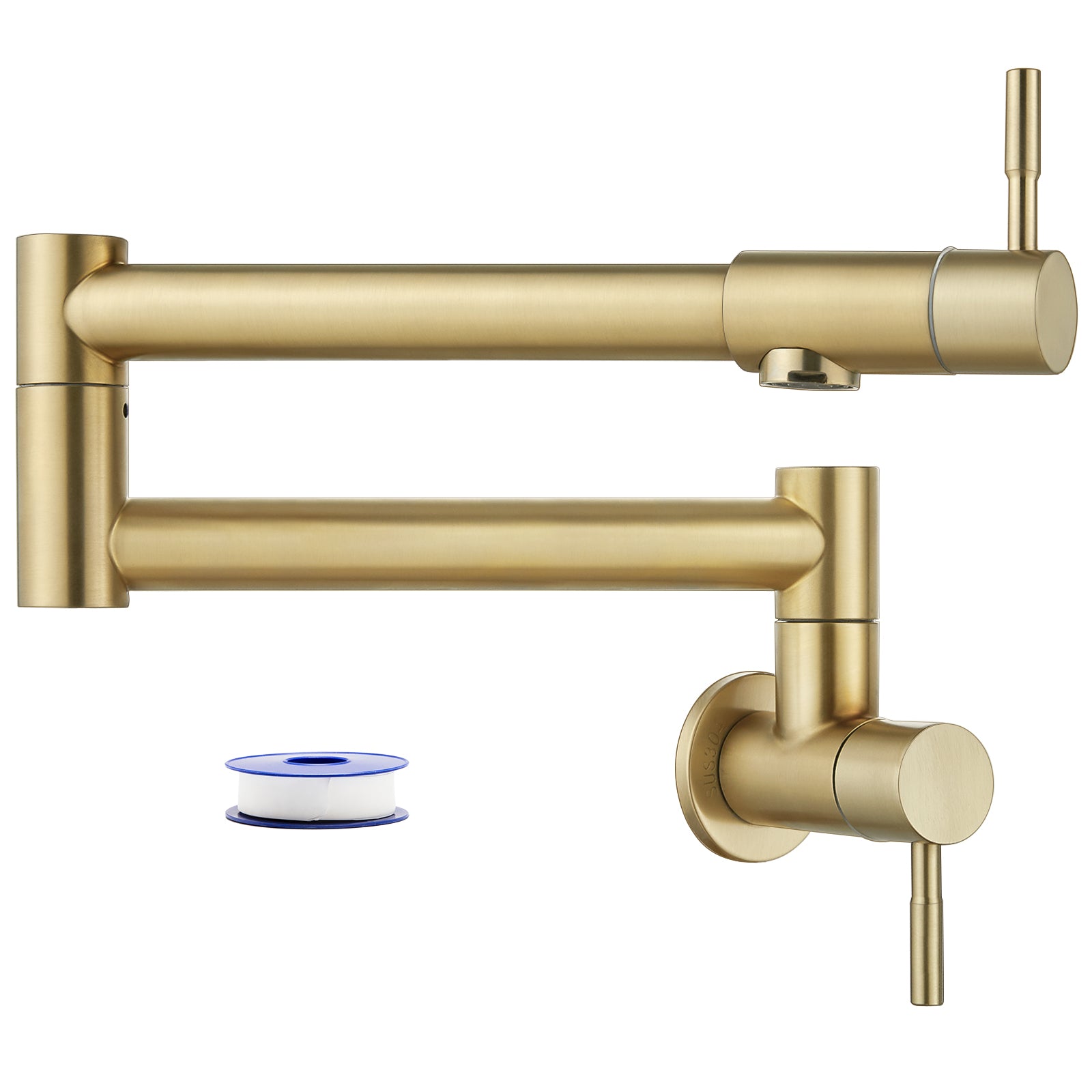 Heyalan Pot Filler 19 Inch Wall Mount Folding Stretchable Kitchen Restaurant Sink Faucet Stainless Steel Potfiller with Double Joint Swing Arm Single Hole Two Handles Commercial NPT